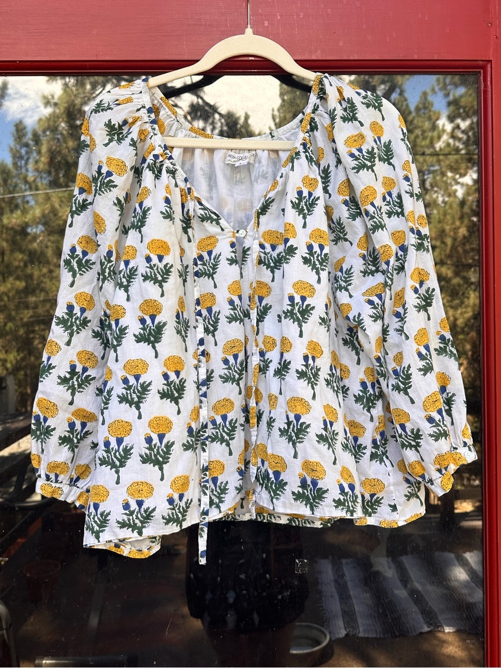 Emerson Fry White Peasant Blouse with Yellow Floral Print